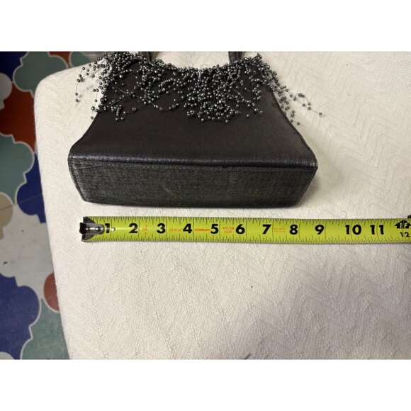 Vintage Black Satin Evening Bag Cascading Beaded Pearl Detail Double Handle Form - Picture 7 of 7